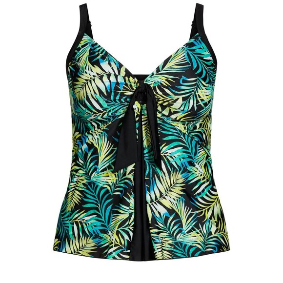 Women's NWT Evans Swimwear Flyaway Green Palm Print Tankini Top Size 14 - Picture 3 of 7